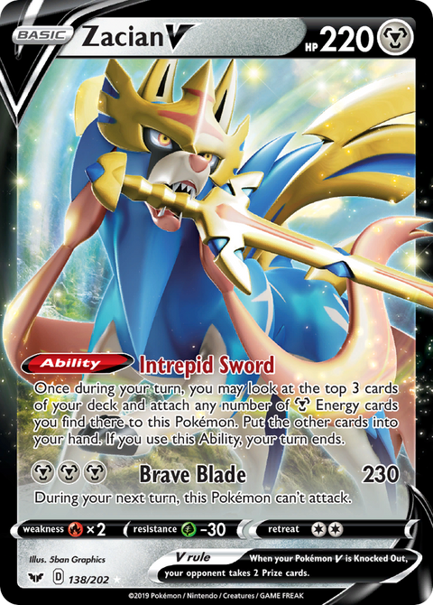Zacian V 138 Sword & Shield Pokémon card