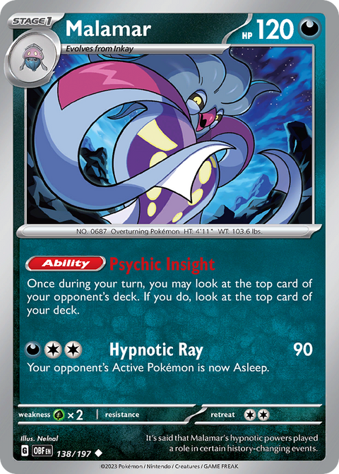Malamar 138 Obsidian Flames Pokémon card