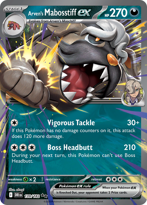 Arven's Mabosstiff ex 139 Destined Rivals Pokémon card