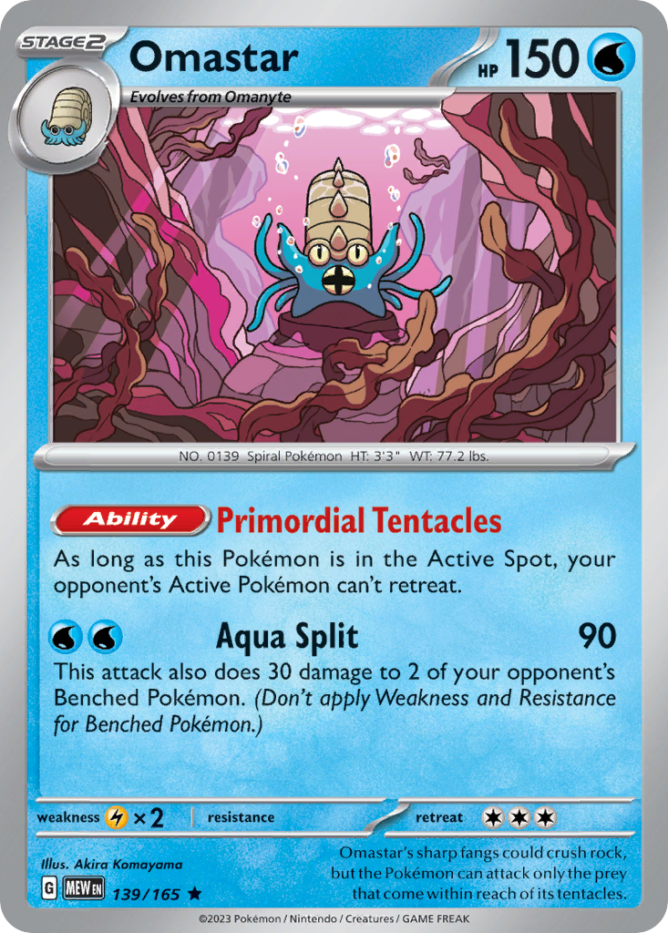Omastar 139 151 Pokémon card