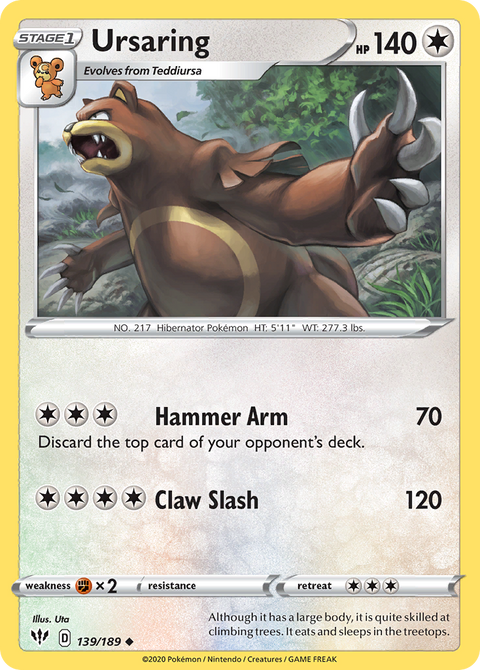 Ursaring 139 Darkness Ablaze Pokémon card