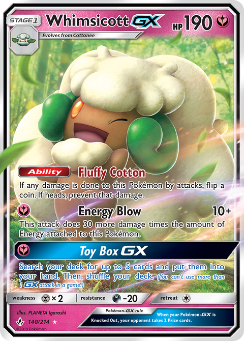 Whimsicott-GX 140 Unbroken Bonds Pokémon card