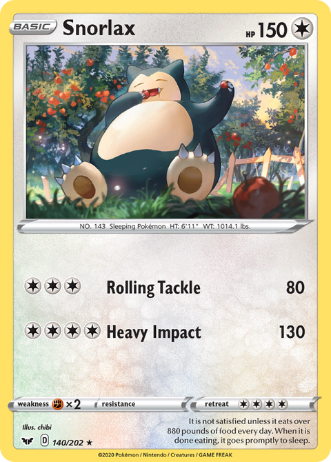 Snorlax 140 Sword & Shield Pokémon card