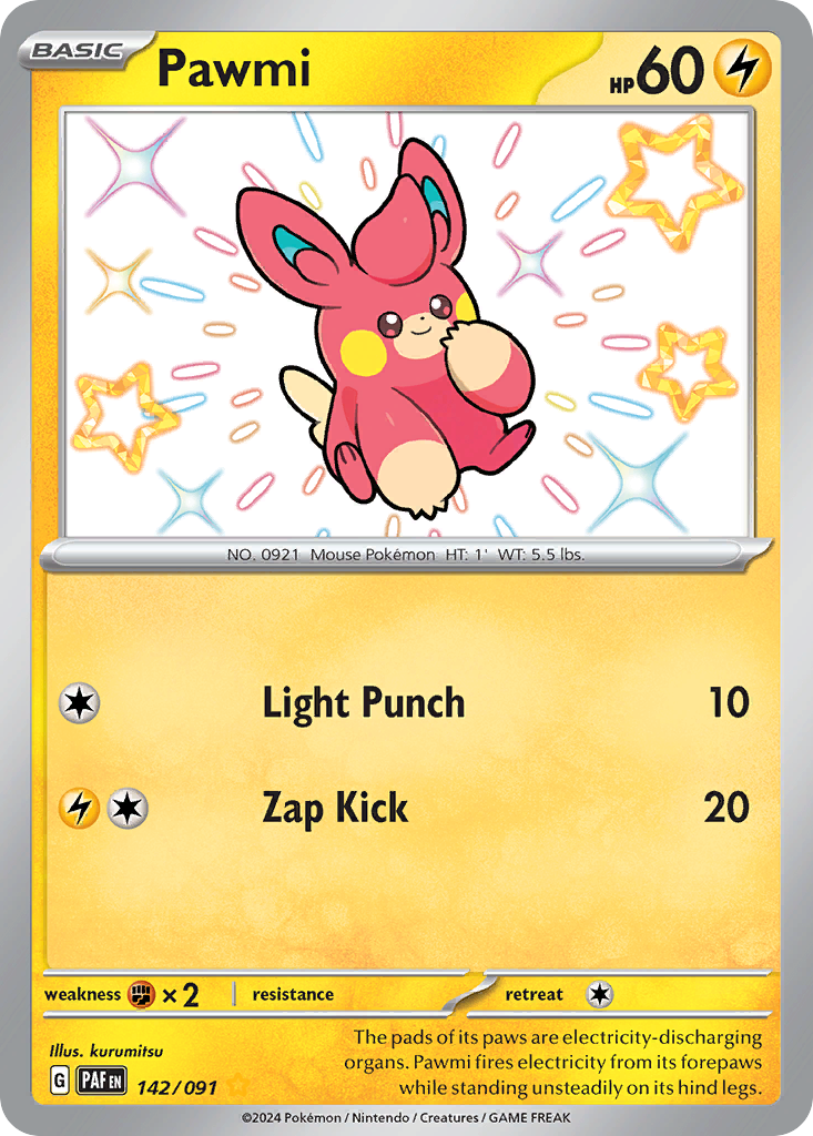 Pawmi 142 Paldean Fates Pokémon card