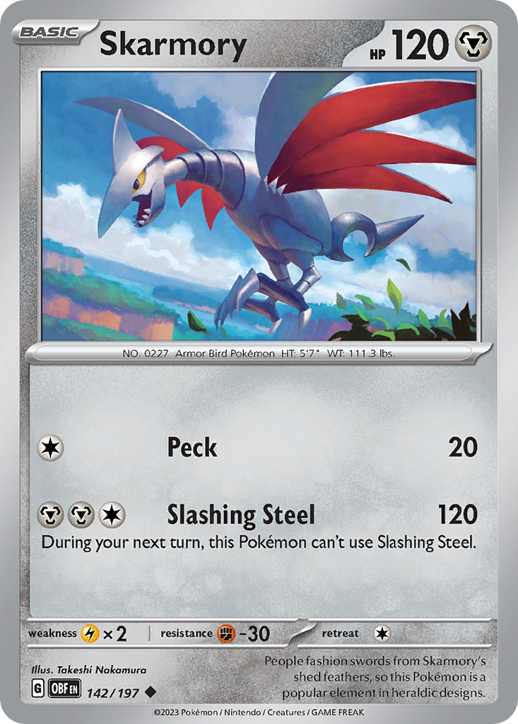Skarmory 142 Obsidian Flames Pokémon card