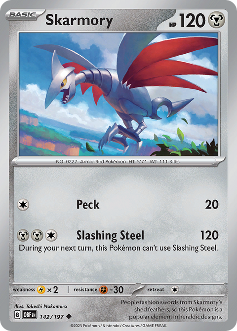 Skarmory 142 Obsidian Flames Pokémon card