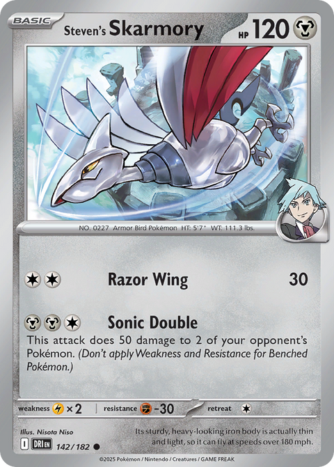Steven's Skarmory 142 Destined Rivals Pokémon card