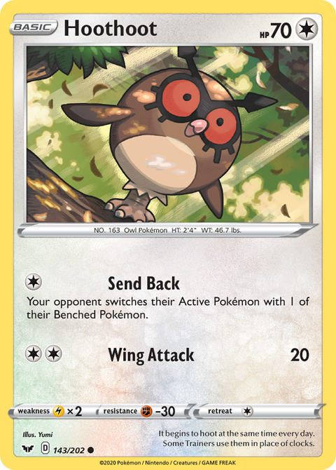Hoothoot 143 Sword & Shield Pokémon card