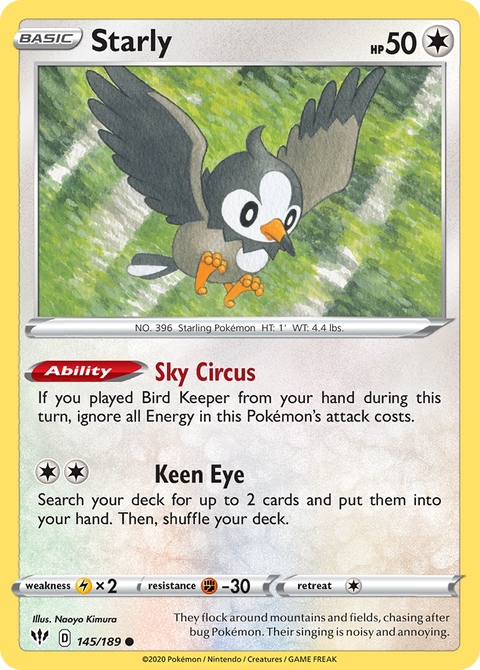 Starly 145 Darkness Ablaze Pokémon card