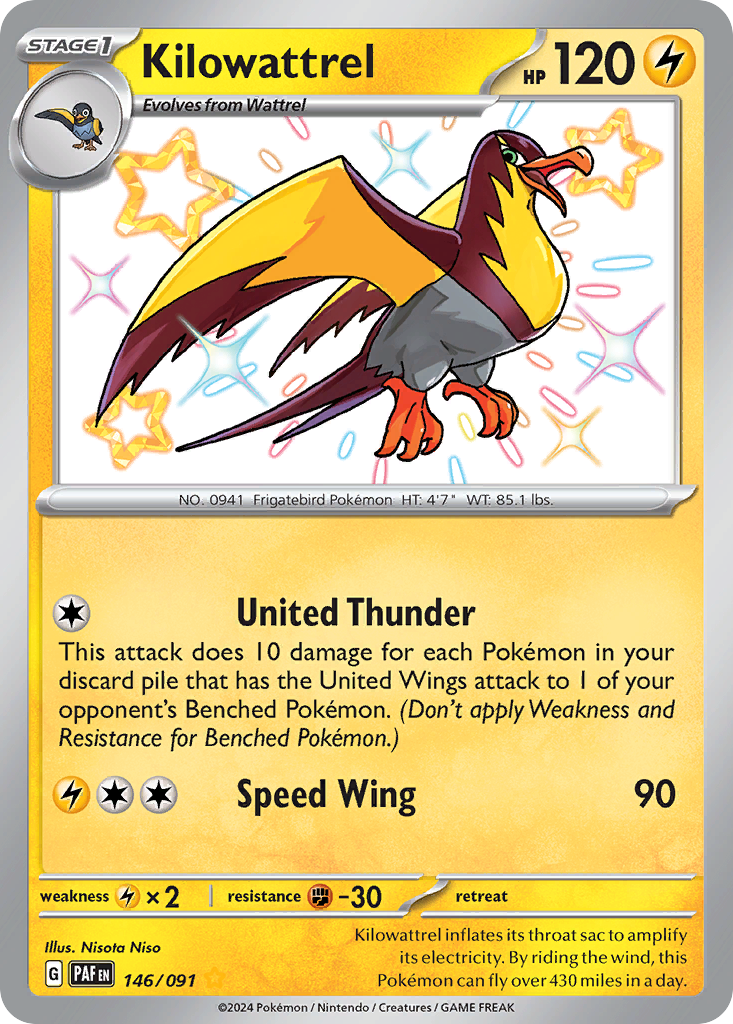 Kilowattrel 146 Paldean Fates Pokémon card