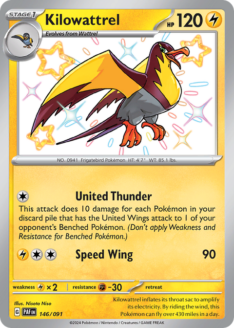 Kilowattrel 146 Paldean Fates Pokémon card