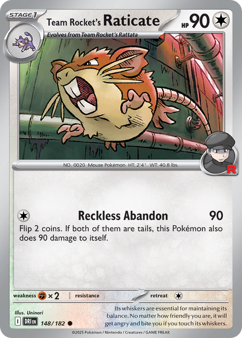 Team Rocket's Raticate 148 Destined Rivals Pokémon card