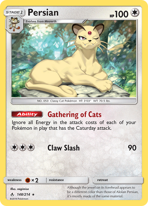 Persian 148 Unbroken Bonds Pokémon card