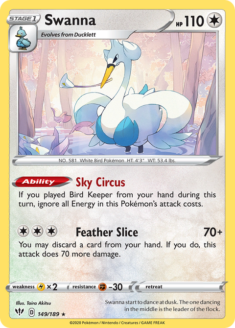 Swanna 149 Darkness Ablaze Pokémon card