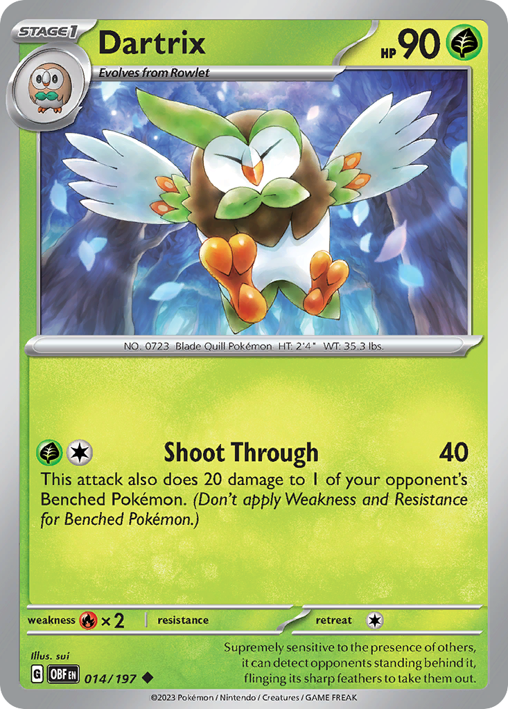 Dartrix 14 Obsidian Flames Pokémon card