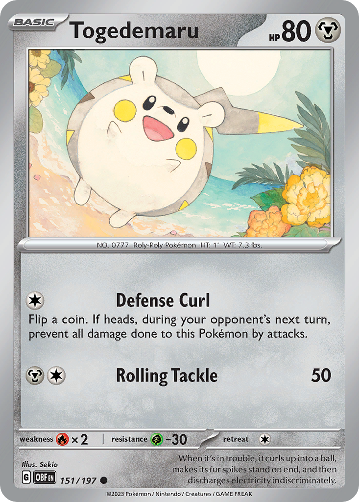 Togedemaru 151 Obsidian Flames Pokémon card