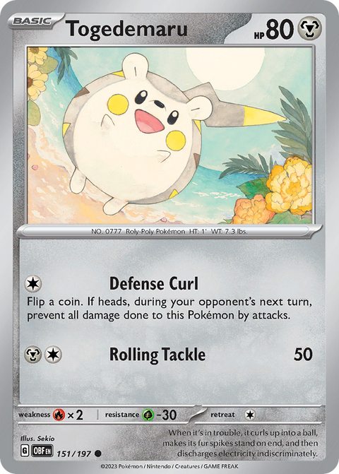 Togedemaru 151 Obsidian Flames Pokémon card