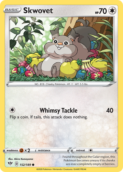 Skwovet 152 Darkness Ablaze Pokémon card