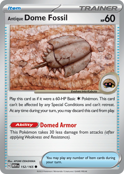 Antique Dome Fossil 152 151 Pokémon card