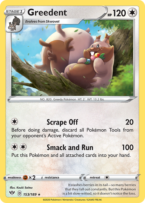 Greedent 153 Darkness Ablaze Pokémon card