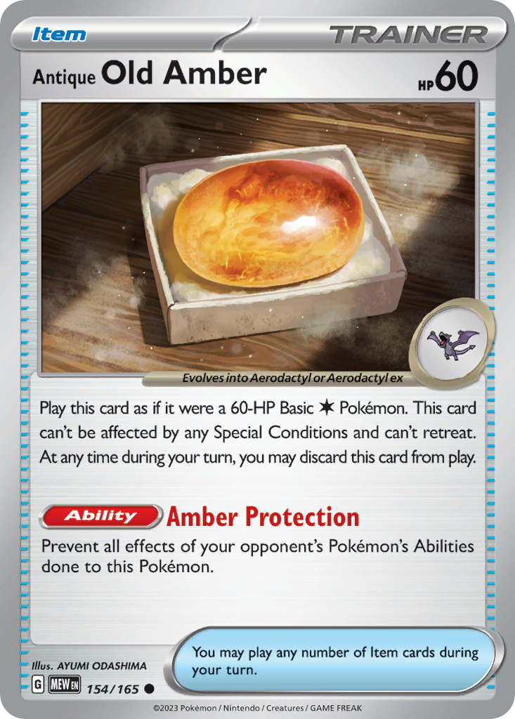 Antique Old Amber 154 151 Pokémon card
