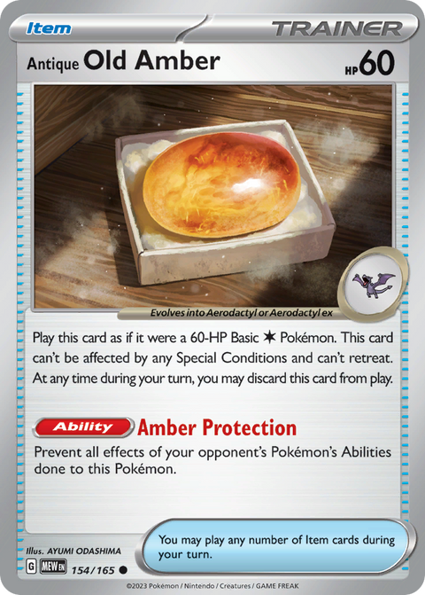 Antique Old Amber 154 151 Pokémon card
