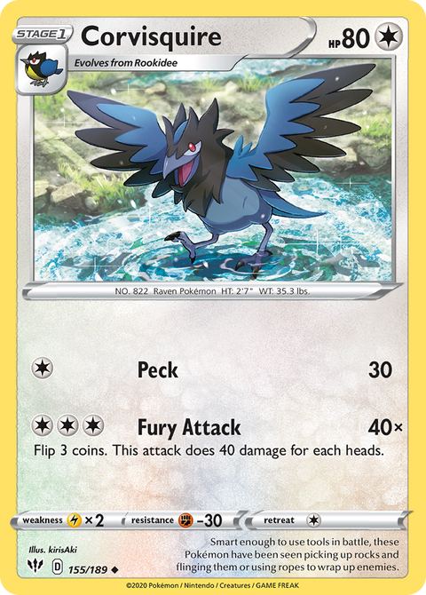 Corvisquire 155 Darkness Ablaze Pokémon card