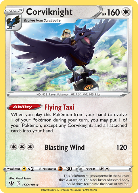 Corviknight 156 Darkness Ablaze Pokémon card