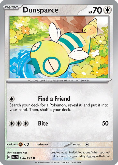 Dunsparce 156 Paldea Evolved Pokémon card