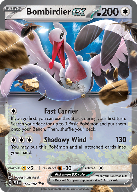 Bombirdier ex 156 Paradox Rift Pokémon card