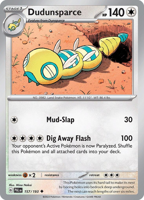 Dudunsparce 157 Paldea Evolved Pokémon card