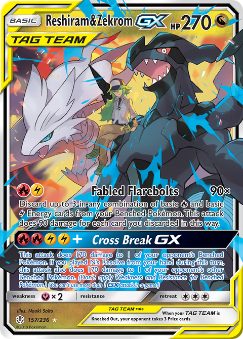 Reshiram & Zekrom-GX 157 Cosmic Eclipse Pokémon card