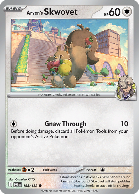 Arven's Skwovet 158 Destined Rivals Pokémon card