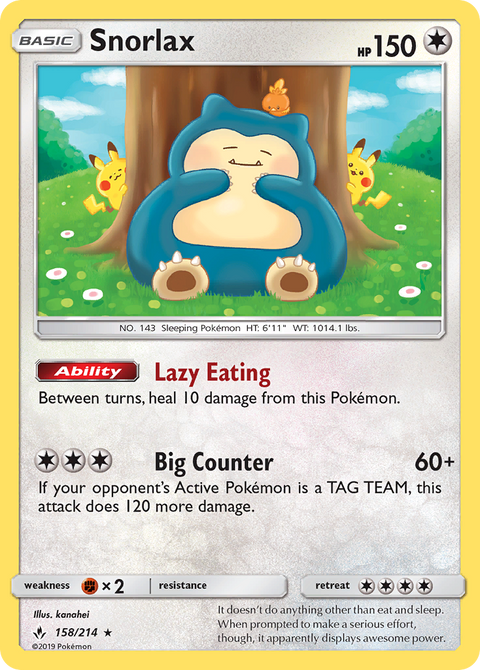 Snorlax 158 Unbroken Bonds Pokémon card
