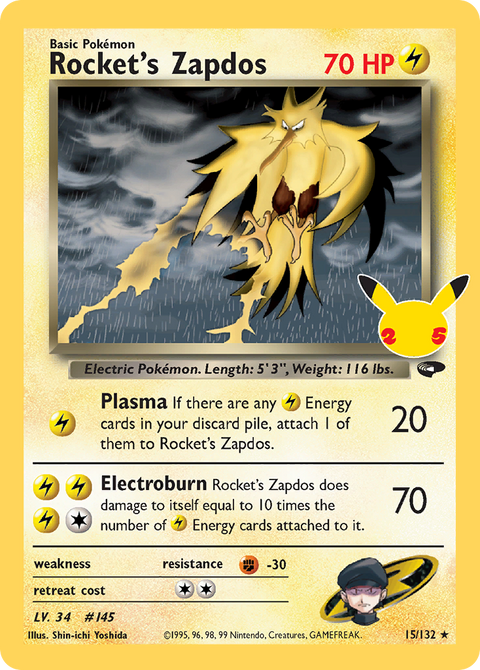 Rocket's Zapdos 15 Celebrations: Classic Collection Pokémon card