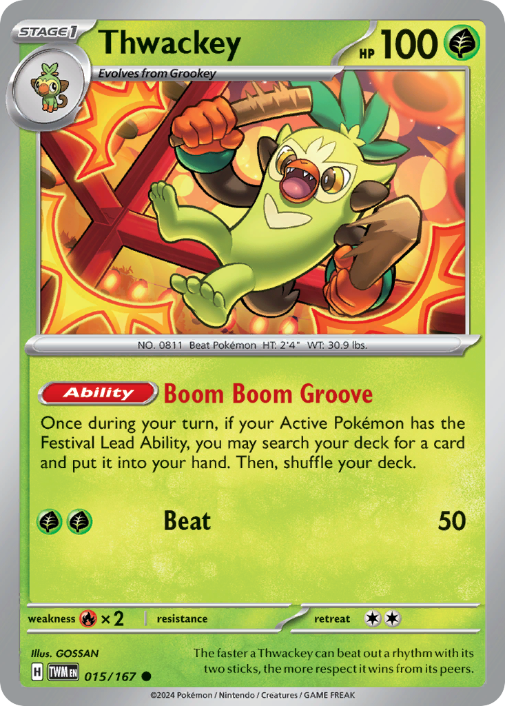 Thwackey 15 Twilight Masquerade Pokémon card