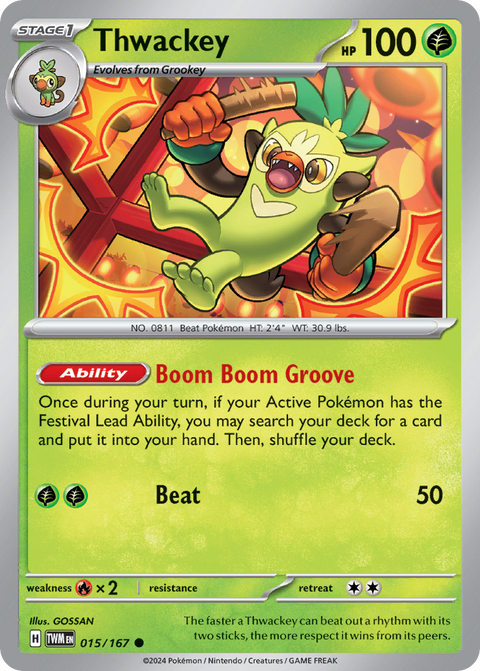 Thwackey 15 Twilight Masquerade Pokémon card