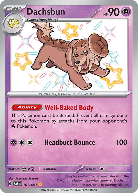 Dachsbun 161 Paldean Fates Pokémon card