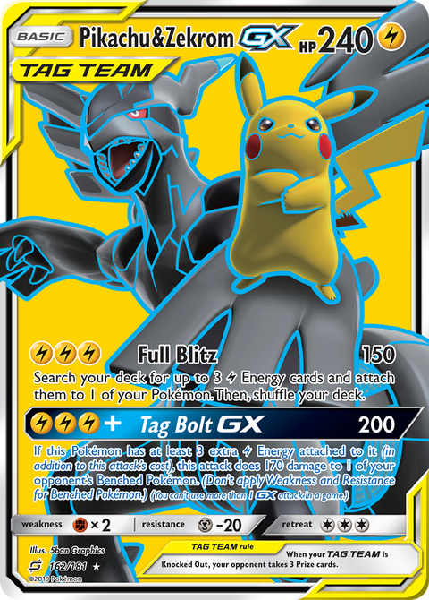Pikachu & Zekrom-GX 162 Team Up Pokémon card