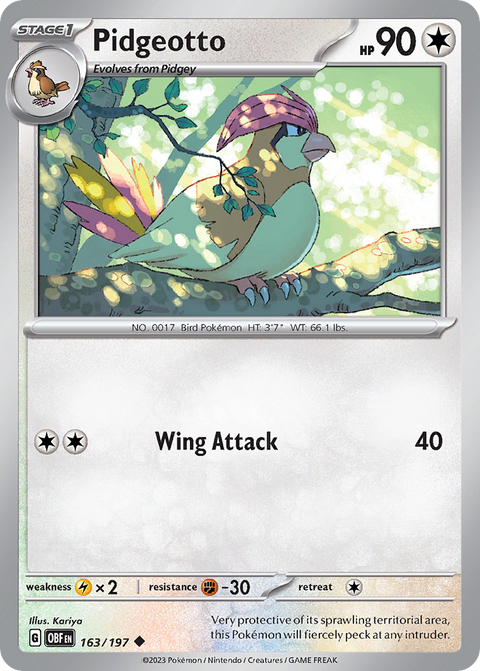 Pidgeotto 163 Obsidian Flames Pokémon card
