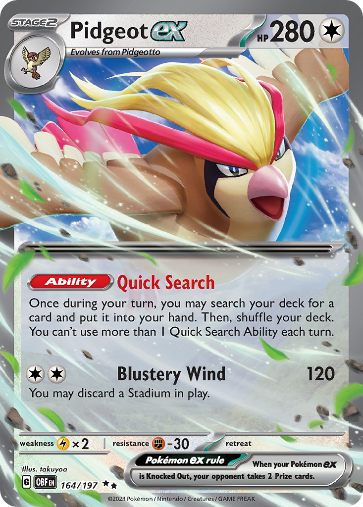 Pidgeot ex 164 Obsidian Flames Pokémon card