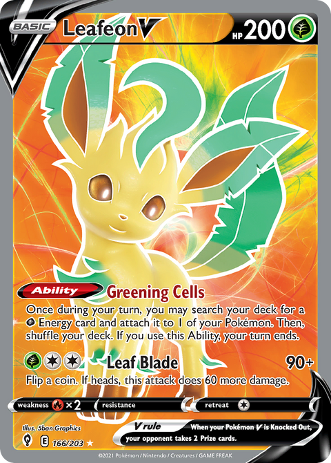 Leafeon V 166 Evolving Skies Pokémon card