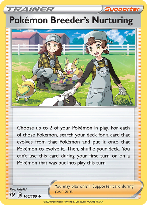 Pokémon Breeder's Nurturing 166 Darkness Ablaze Pokémon card