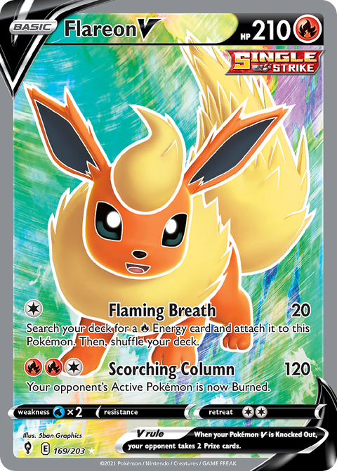 Flareon V 169 Evolving Skies Pokémon card
