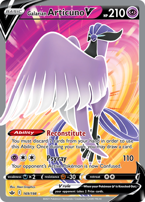 Galarian Articuno V 169 Chilling Reign Pokémon card