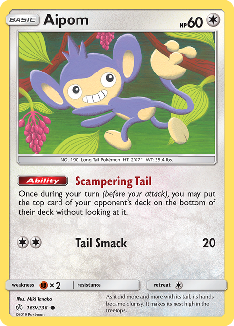 Aipom 169 Cosmic Eclipse Pokémon card