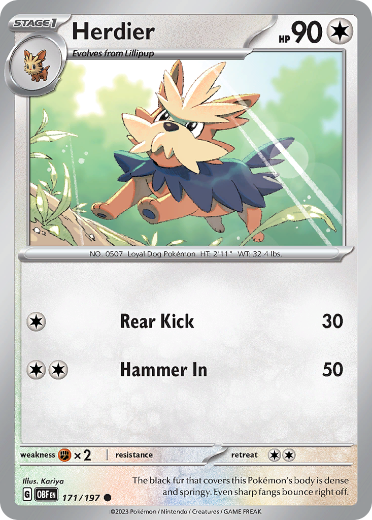 Herdier 171 Obsidian Flames Pokémon card