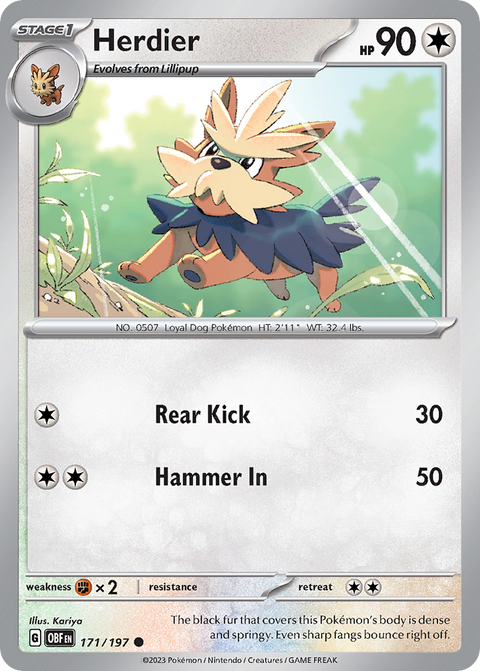 Herdier 171 Obsidian Flames Pokémon card