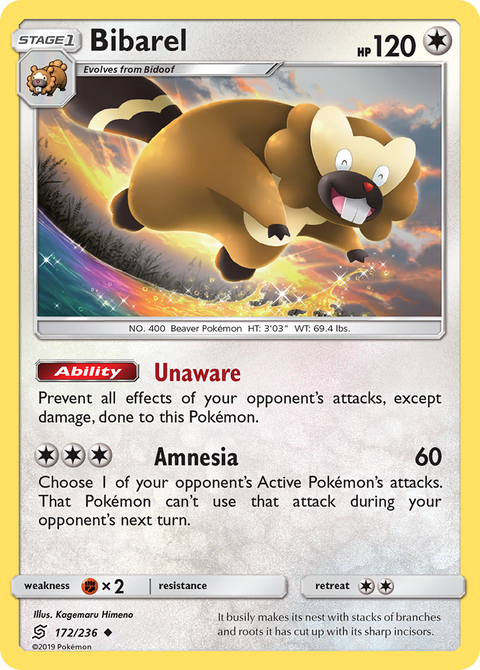 Bibarel 172 Unified Minds Pokémon card