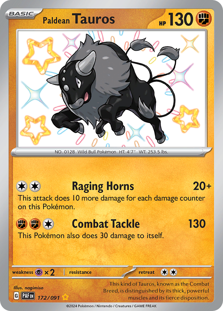 Paldean Tauros 172 Paldean Fates Pokémon card